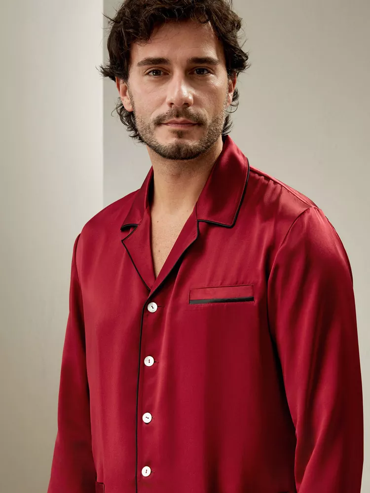 Custom red silk pajamas male red silk pajama set - Image 4