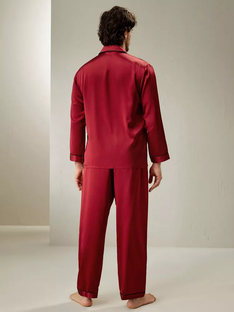 Custom red silk pajamas male red silk pajama set - Image 2