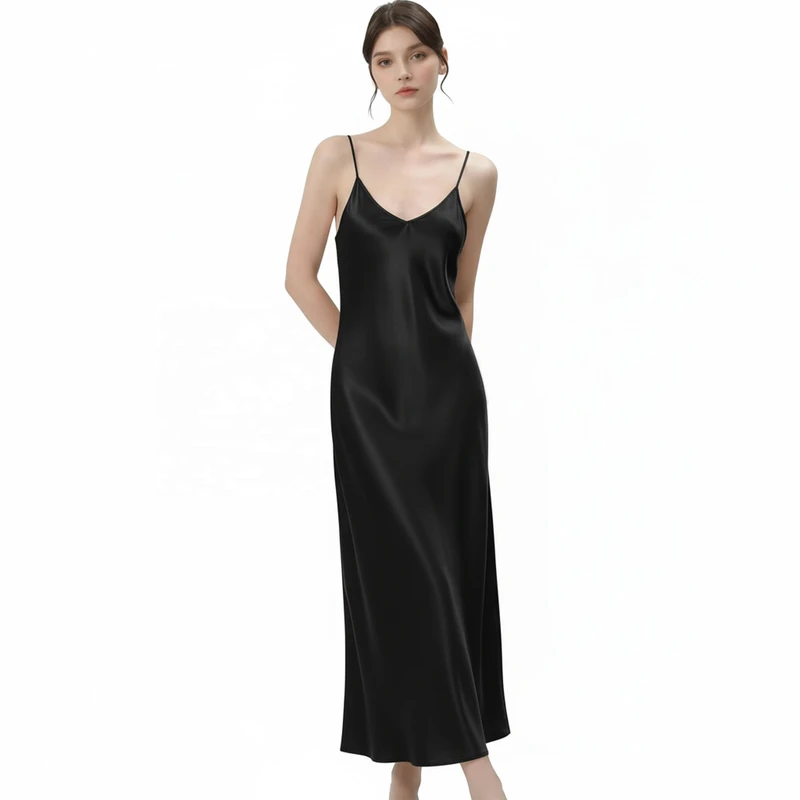 CHINEE 100% 22mm Mulberry Silk Women's V Neck Slip Dress New Fashion Luxury Silk Nightgown Women's Nightdress