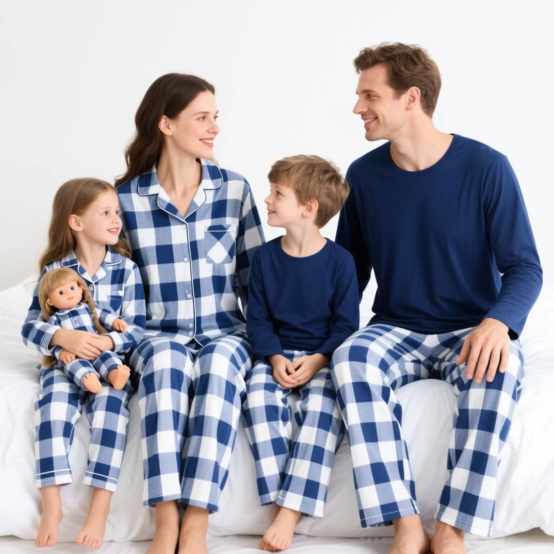 CHINEE 100% Cotton Custom Matching Family Pajamas Set Long Sleeve Cozy Super Soft Breathable Casual Summer Autumn Spring Front Knitted