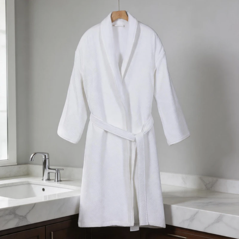 CHINEE 100% Cotton Dobby Weave Spring Winter Elegant Front Logo Bathrobe Plush Lined Soft Breathable Hotel Spa Beauty Salon Custom