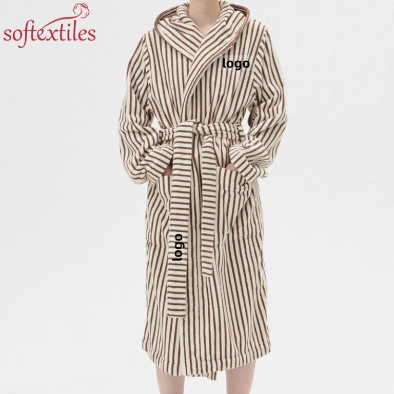 CHINEE 100% Cotton Fabric Bath Robe Yarn Dyed Jacquard Bathrobe Pajama Bath Robe With Logo Customized Women Sleepwear Bathrobe