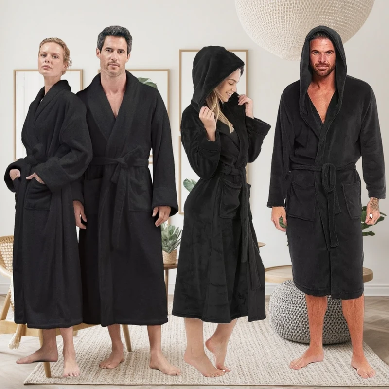 CHINEE 100% Cotton Fabric Unisex Bath Robes Long Thick Nightgown Spa Hotel Cotton Bathrobe with Hood