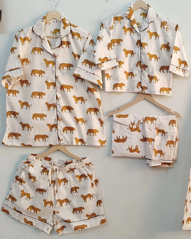 CHINEE 100% Cotton Family Matching Pajama Set Printed Woven Nightwear for Men Women and Kids Soft Breathable Sleepwear