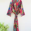 CHINEE 100% Cotton Handmade Women's Bohemian Maxi Kimono Robe Animal Print Half Sleeve Wrap Hem Breathable Oversized Summer Daily