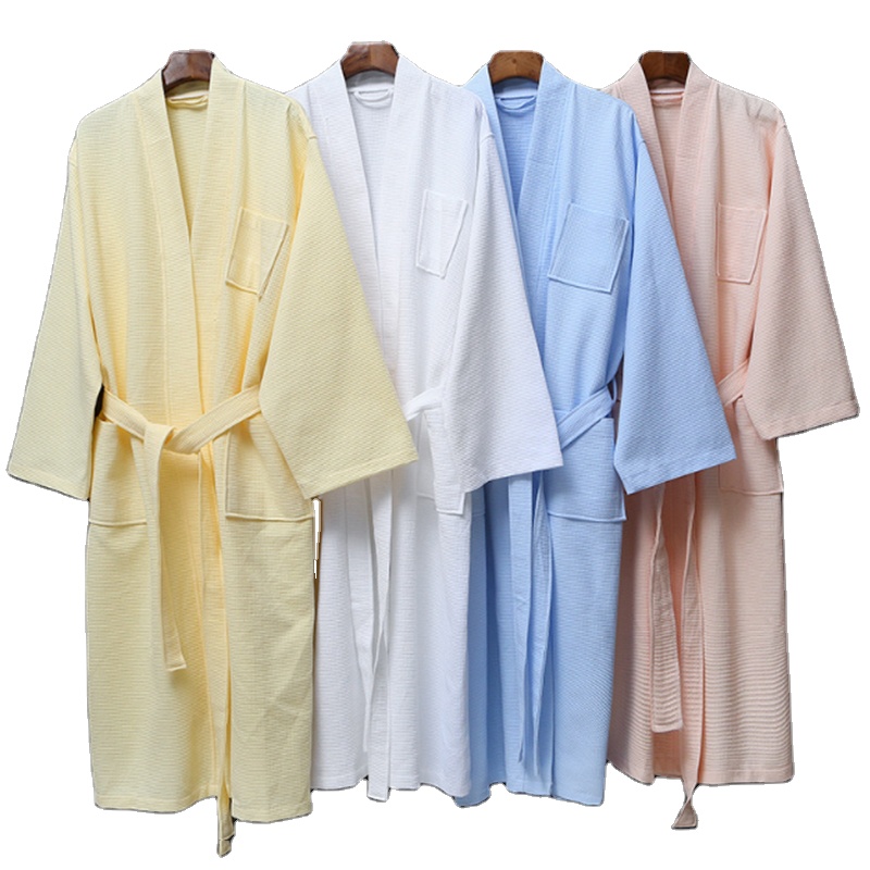 CHINEE 100% Cotton Hotel Custom Waffle Fabric Cloth Bath Robe Spa Bathrobe