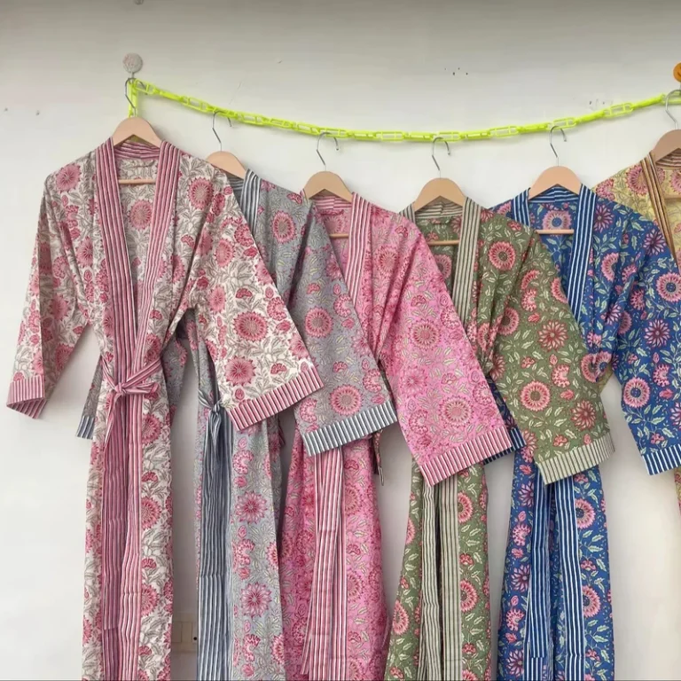 CHINEE 100% Cotton Kimono Robes Kimono Bridesmaid Dressing Gown Women Block Print Handmade Robes Kimono Gift