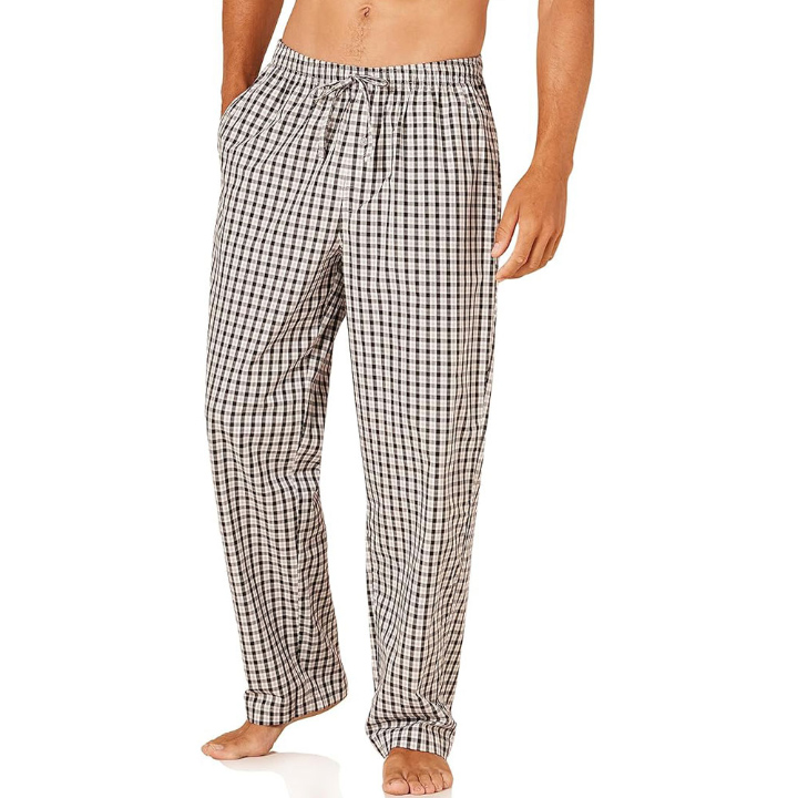 CHINEE 100% Cotton Made Night Pajamas Male Clothing Nightwear Plaid Design Printed Trouser Adjustable Waist Check Flannel Pajama