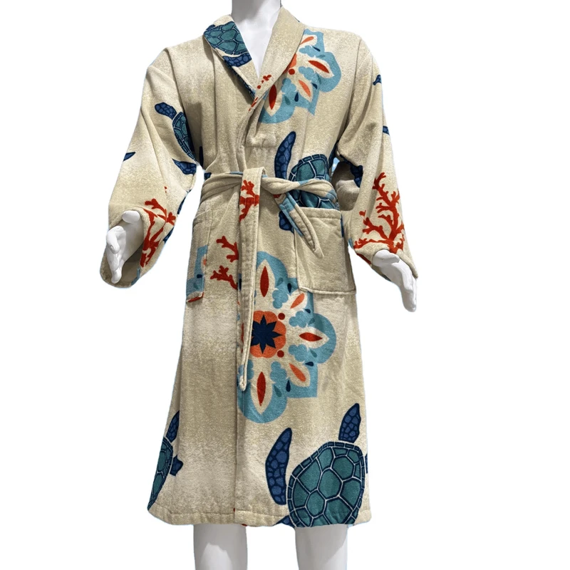 CHINEE 100% Cotton Men's Sleepwear Comfortable Bathrobe Kimono Lounge Wear All Season