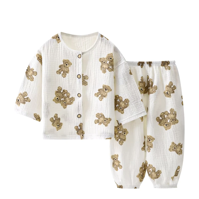 CHINEE 100% Cotton Muslin Newborn Baby Pajamas Set Kids Toddler Boy Girl Long Sleeve Snug Fit Cotton Sleepwear 2pcs