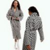 CHINEE 100% Cotton Terry Striped Checkerboard Bathrobe Luxury Yarn Dyed Jacquard Bathrobe 100% Cotton Spa Hotel Terry Bathrobe
