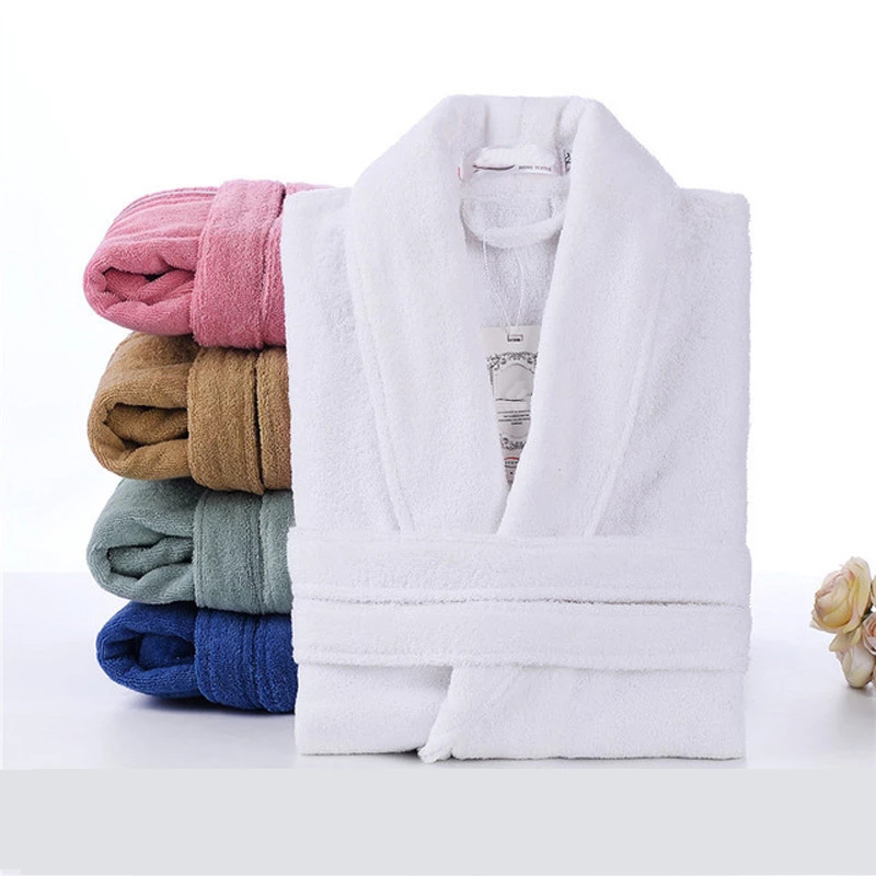 CHINEE 100% Cotton Toweling Terry Robe Unisex Lovers Soft Bath Robe Men and Women Nightrobe Sleepwear Male Casual Home Bathrobe