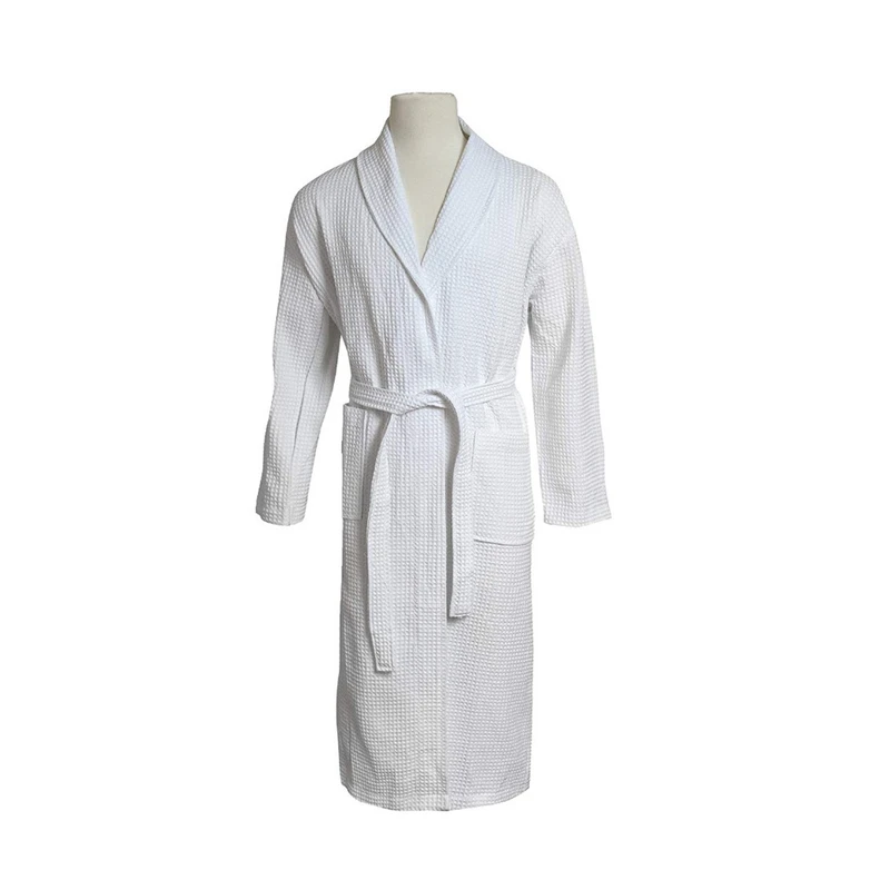 CHINEE 100% Cotton Waffle Bathrobe White Hotel Robe Hand Woven Quick Dry Sizes S-XXL Made in Turkey