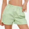 CHINEE 100% Cotton Women Summer Shorts Breathable Fleece Casual Lounge Sleep Bottoms Elastic Button Fly Puff Printing