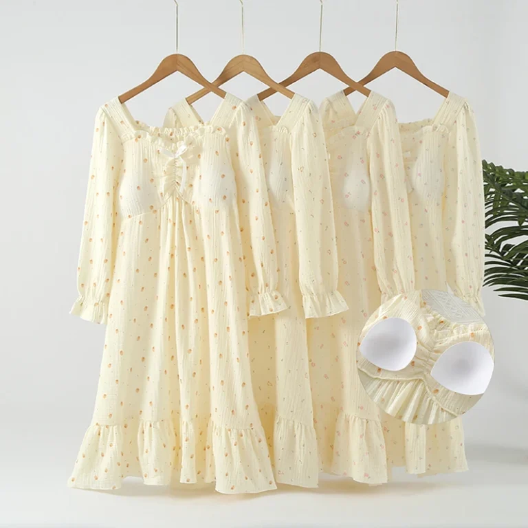 CHINEE-100-Cotton-Womens-Home-Sleepwear-Dress-Sweet-Princess-Wind-Lace-Trim-Nightdress-Spring-Autumn-Sleep-Dresses-With-Chest-Pads
