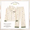 CHINEE 100% Cotton Women's Pajamas Set Spring Autumn New Long Sleeve Thin Cherry Print Turn down Collar Plus Size Wearable