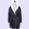 CHINEE 100% Polyester Super Soft Navy Sherpa Bonded Double Layer Long Hooded Kimono Luxury Robe Winter Spring Autumn