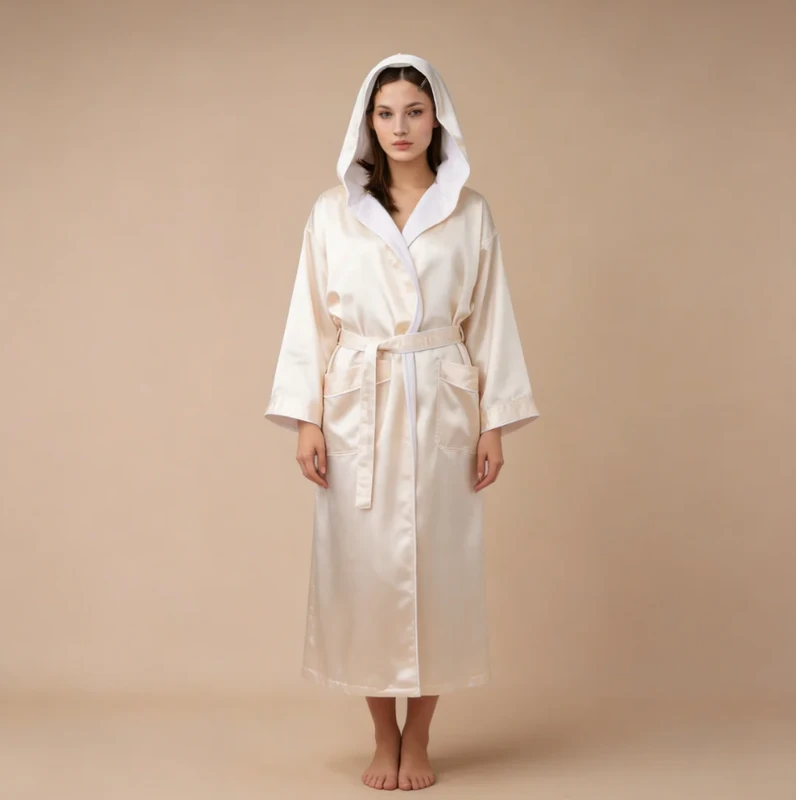 CHINEE 100% Polyester Terry Women's Robe Set Winter Embroidery V Neck White Full Length Long Sleeve Breathable Soft