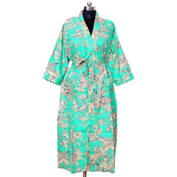 CHINEE 100% Pure Indian Cotton Thin Hand Printed Japanese Women's Kimono Robe
