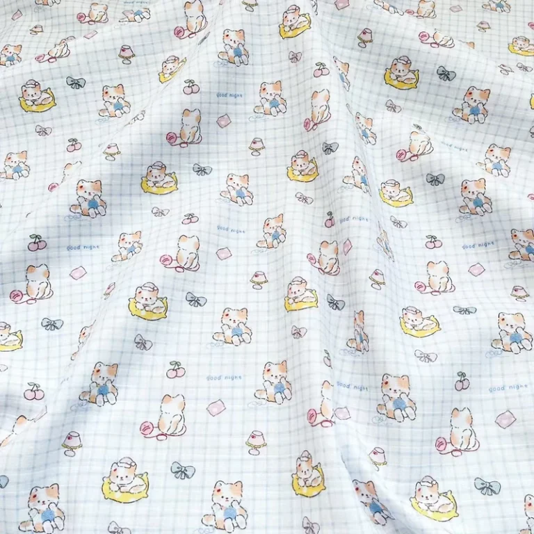 CHINEE-150-cm-Width-Cute-Cat-Print-100-Cotton-Maternal-Infant-Grade-Double-Gauze-Fabric-for-Baby-Saliva-Towels-Garments-and-Pajamas