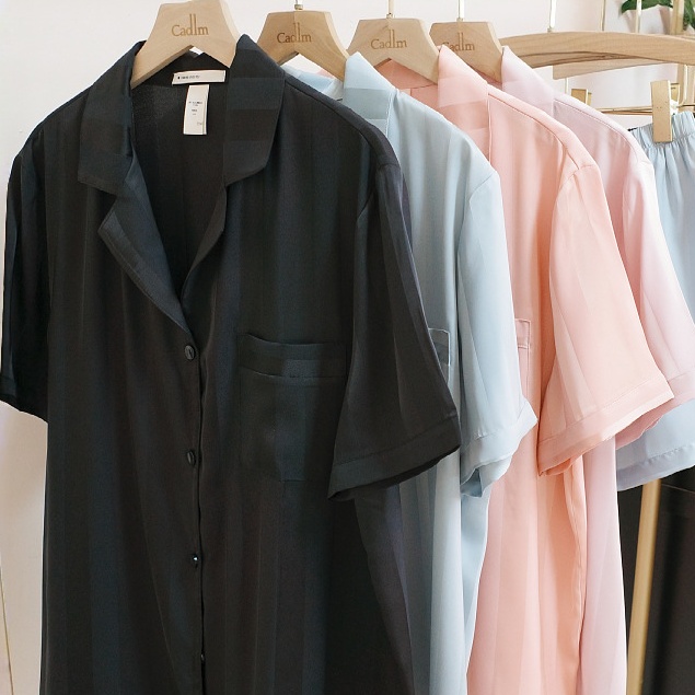CHINEE 180g Polyester Spandex Blend Elastic Waist Breathable Solid Summer Casual Satin Women's Pajamas