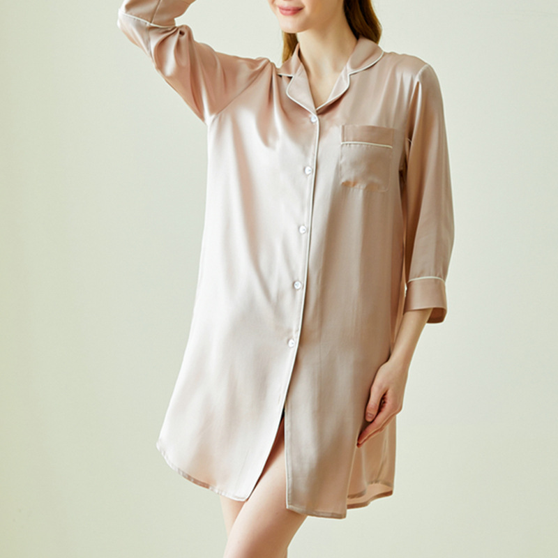 CHINEE 19momme Multicolor Silk Sleeping Nightgown Shirt Dress