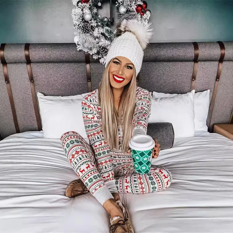 CHINEE 2 Pieces Sleepwear Parent Child Matching Outfits Casual Autumn Kids Christmas Pajamas for Family