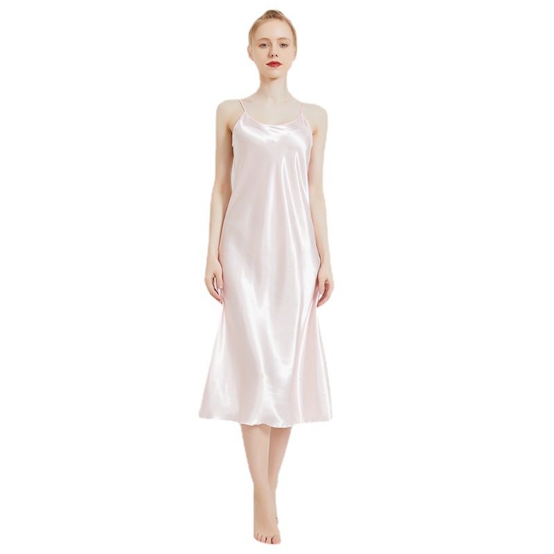CHINEE 22MM Mulberry Satin Silk Night Dress Solid Color Sleepwear Customize Sexy Silk Pajamas Women Ladies Female