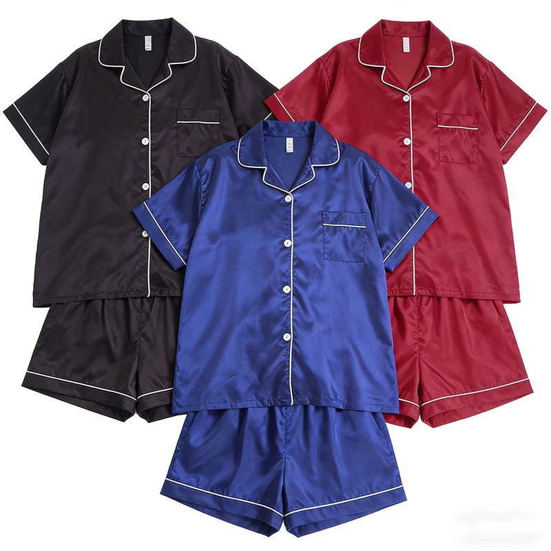 CHINEE 2PCS Women's and Girls Pajama Set Pink Stripe Satin Luxury Loungewear Breathable Sleepwear for Mom and Girl