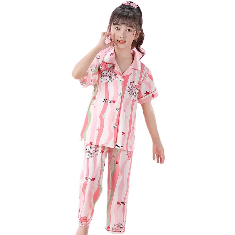 CHINEE 2pcs Kids Girls Short Sleeve T Shirt Sets Breathable Sleepwear for Summer Spring Baby Girl Pajamas