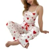 CHINEE 2pcs Long Trousers Homewear Set Sexy Summer Knitted Love Print Sleepwear Women's Casual Pajamas