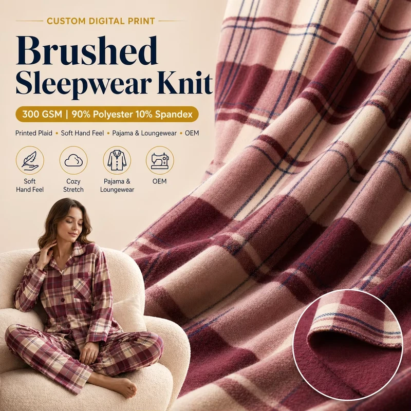 CHINEE 300GSM Air Layer Brushed Knit Fabric Tartan Plaid Sublimation Print For Holiday Family Pajama And Christmas Set