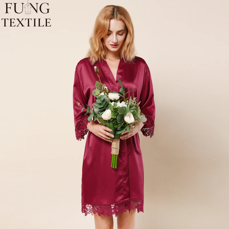 CHINEE 3031 High Quality Satin Casual Kimono Nightgown Ladies Solid Color Sleepwear Sexy Pajamas Robe V neck Drawstring