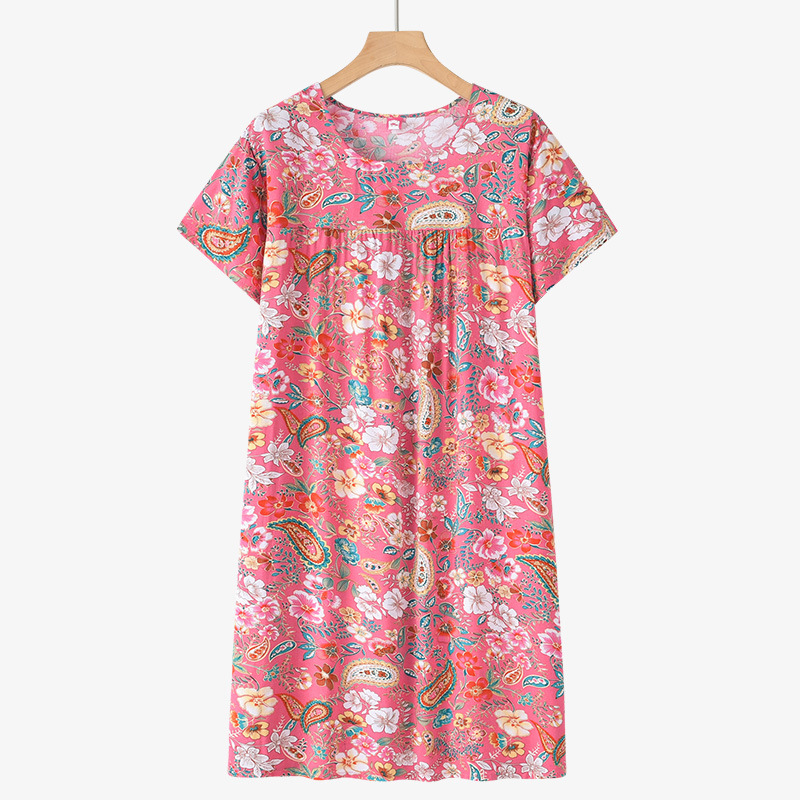 CHINEE 34 Color and Pattern Options Short sleeved Nightgown Female New Pajamas Summer Thin Section Mom Loose Rayon Dress Summer