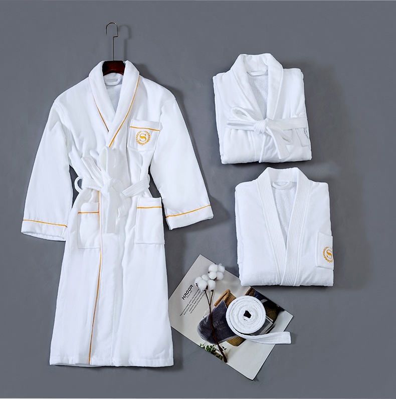 CHINEE 5 Star Luxury Hotel Custom Logo Bathrobe Cut Pile Embroidered Pure Cotton Bathrobe Bath Robe Spa Robe