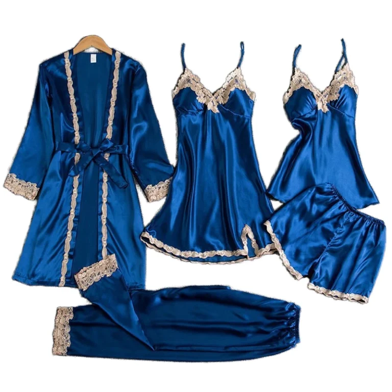 CHINEE-5pcs-Plus-Size-Night-Gowns-Sexy-Sleepwear-Suit-Lace-Satin-Nightdress-for-Women-Set-Sex-Sleep-Wear-Soft-Silk-Pajamas