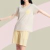 CHINEE 70% Viscose EcoCosy 30% Polyester Lightweight Soft Breathable Pocket Crew Neck T Shirt Shorts Lounge Set For Women