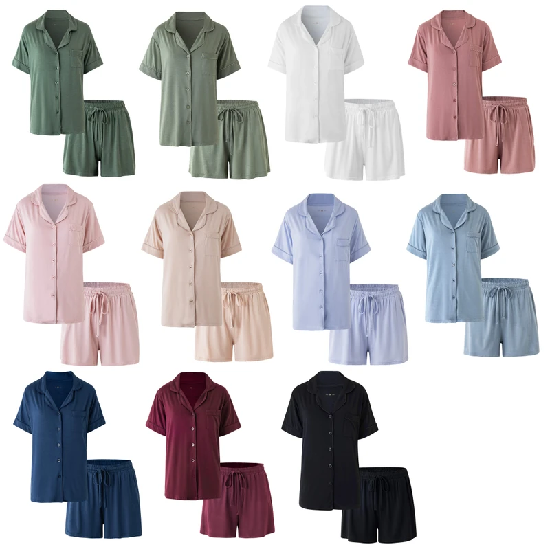CHINEE 8001 Modal Comfortable Short Sleeve Solid Classical Mommy and Me Pajamas 2 Pcs Sets Family Matching Pajamas