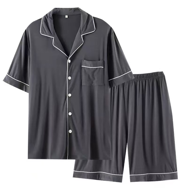 CHINEE 93%Bamboo Fiber 7%Spandex Plus Size 4 Season Men Pajamas Set Short Sleeve Trousers Sleepwear Leisure Pajamas Night for Home Wear