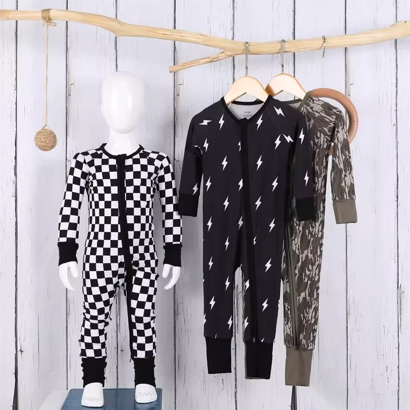 CHINEE 95% Bamboo 5%Spandex Pajamas Toddler Clothing Custom Printed Logo Newborn Zipper Bamboo Romper