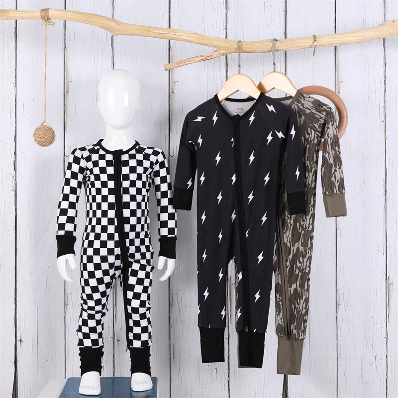CHINEE 95% Bamboo 5%Spandex Pajamas Toddler Clothing Custom Printed Logo Newborn Zipper Bamboo Romper