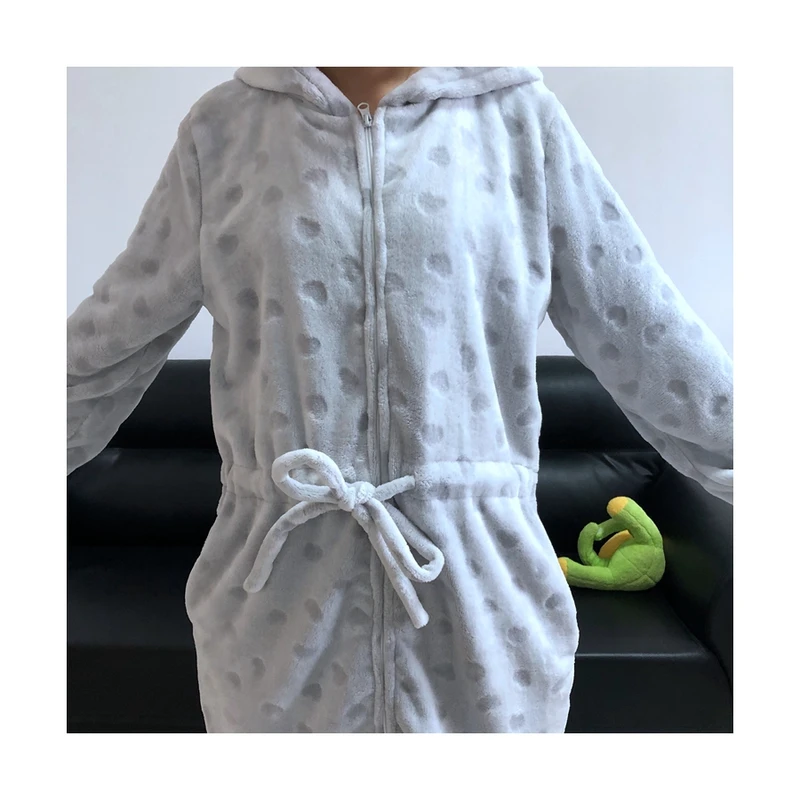 CHINEE AW Women's Casual Onesie 100% Polyester Coral Fleece Long Sleeves Hoodie Sleepwear Nightgown Thermal Quick Dry