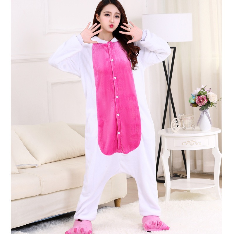 CHINEE Adult Animation Style White Home Clothing with Foot Cover Garments 2XL Jumpsuit Onesie Pajamas for Women &Kids Sleeping Dress
