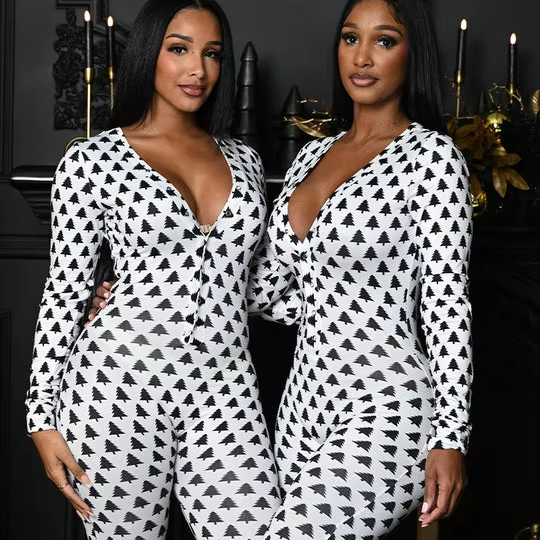 CHINEE Adult Onesie Pajama for Women V Neck Bodycon Bodysuit Short Romper Sleepwear Pajamas
