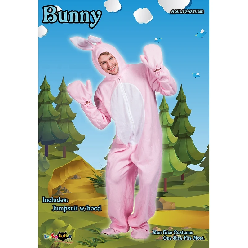 CHINEE Adult Pink Bunny Animal Onesie Costume Halloween Stage & Party Plush Pajama Outfit