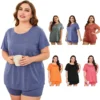 CHINEE Adult Sleepwear Bamboo Girls and Women Pajamas Set With Short Sleeve Tops & Long Pants 2 Pieces Clothing Set
