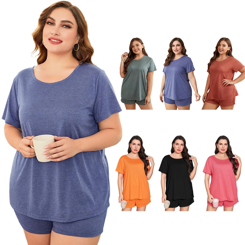 CHINEE Adult Sleepwear Bamboo Girls and Women Pajamas Set With Short Sleeve Tops & Long Pants 2 Pieces Clothing Set