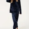 CHINEE Adult Thermal Sleepwear Flannel Soft Knitted Comfortable Long Sleeve Women's Pajamas Set