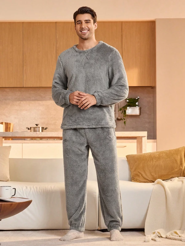 CHINEE Adult Ultra Soft Long Sleeve Sleepwear Men's Flannel Fleece Pajama