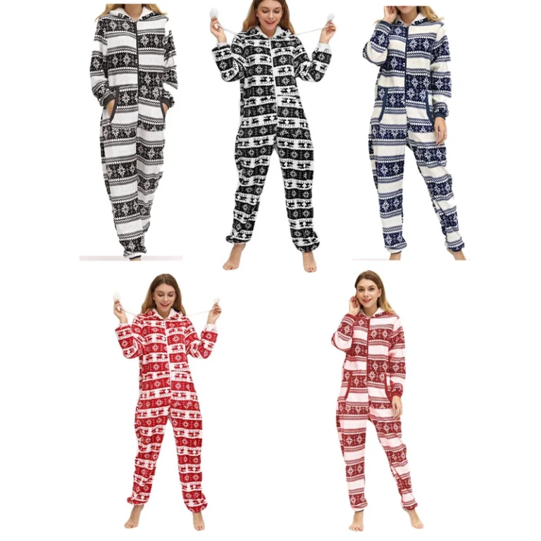 CHINEE-Adult-Womens-Warm-Fleece-One-Piece-Hooded-Footed-Zipper-Pajamas-Bathrobe-Soft-Adult-Footie-with-Hood-for-Winter-Baby-Romper